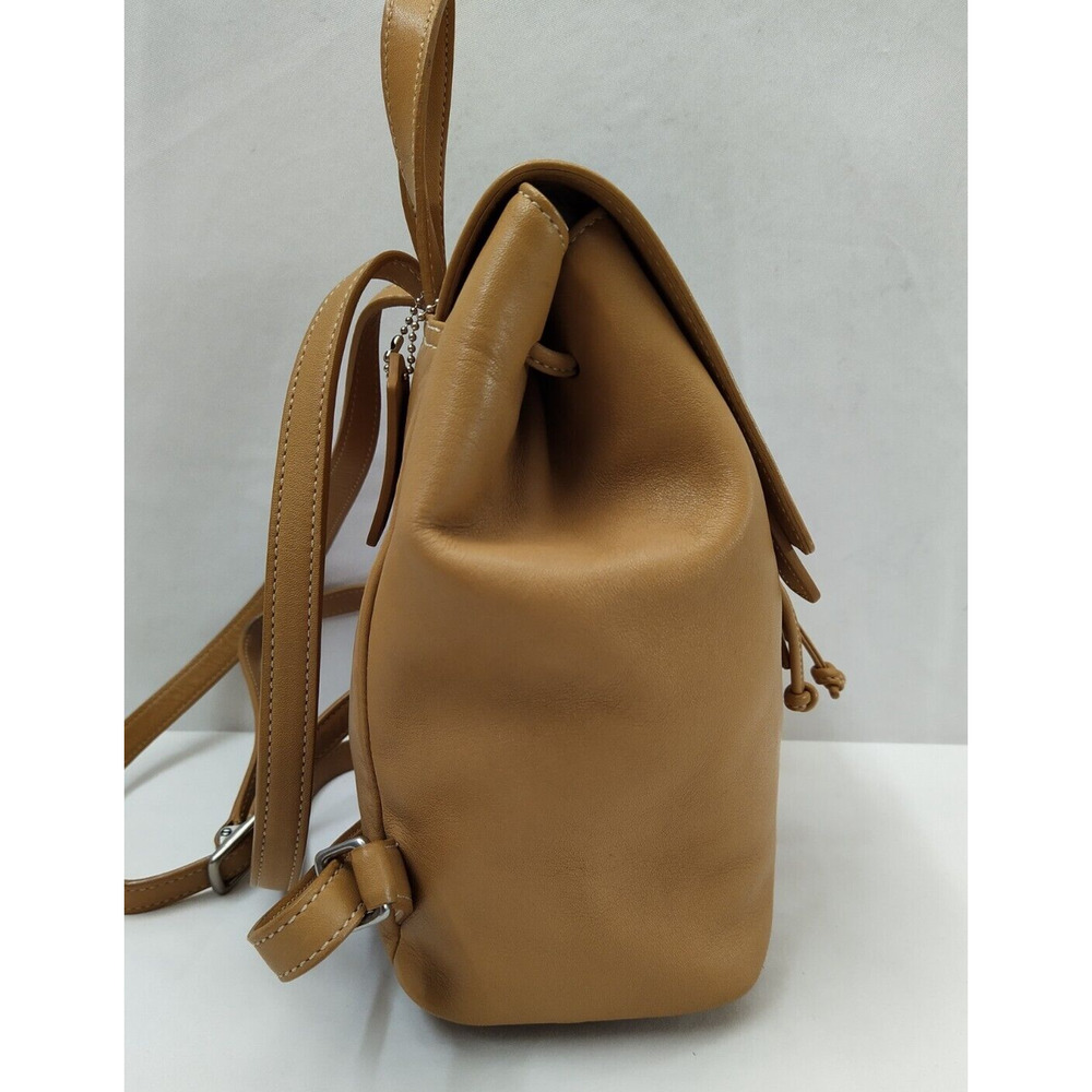 Coach Brown Tan Leather Drawstring Buckle Flap Closure Backpack - Vintage - Picture 4 of 16